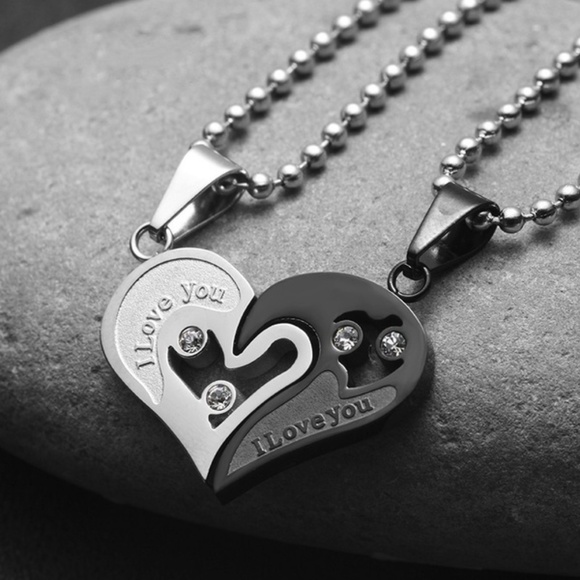 2Pcs Stainless Steel Ying Yang Heart Necklaces - Picture 2 of 4